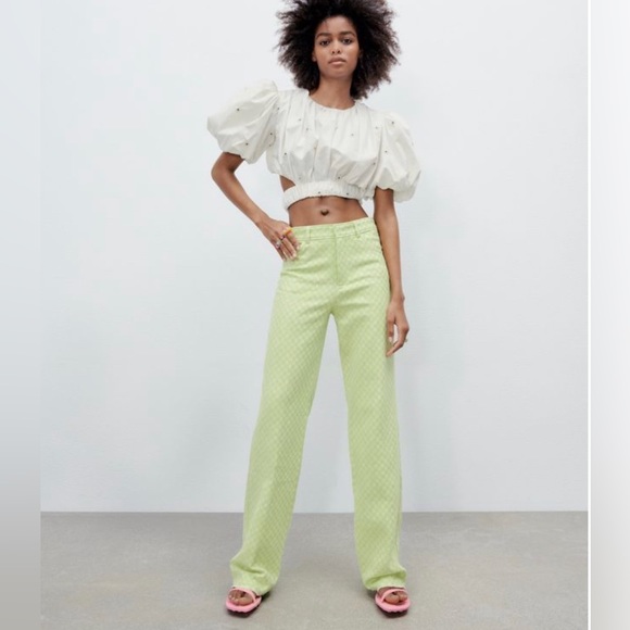 NWT ZARA GINGHAM STRAIGHT LEG PANTS SIZE XS 2641/678/520 - Picture 2 of 13